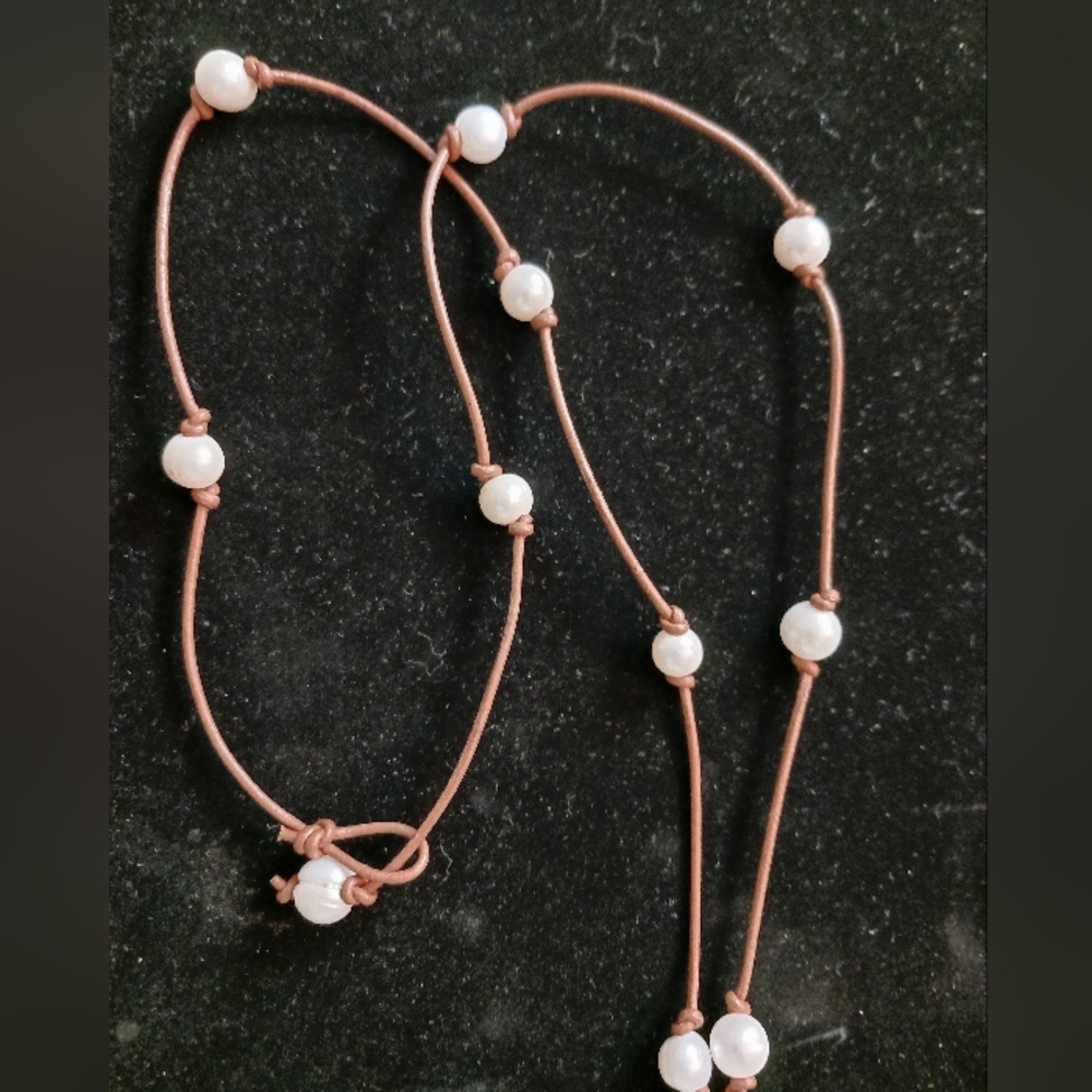 Freshwater Pearl And Leather Tassel Necklace, 35 Inches - Picture 8 of 11